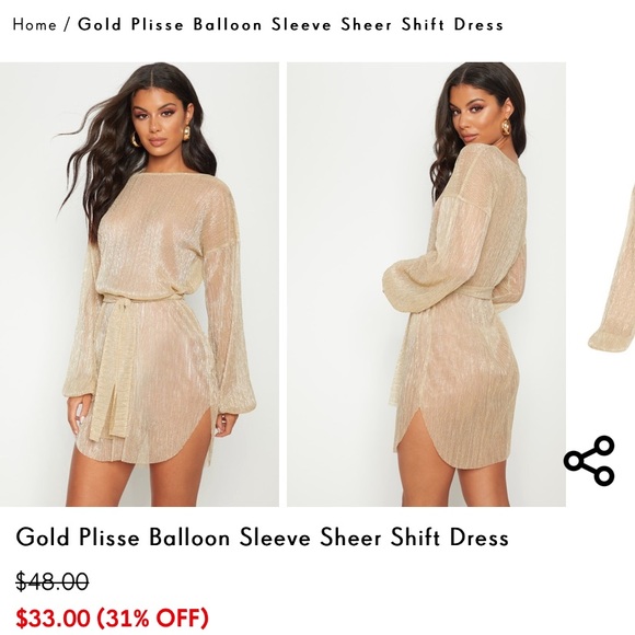 PrettyLittleThing Dresses | Gold Sheer Dress | Color: Gold | Size: 6 | Amanda2010g's Closet